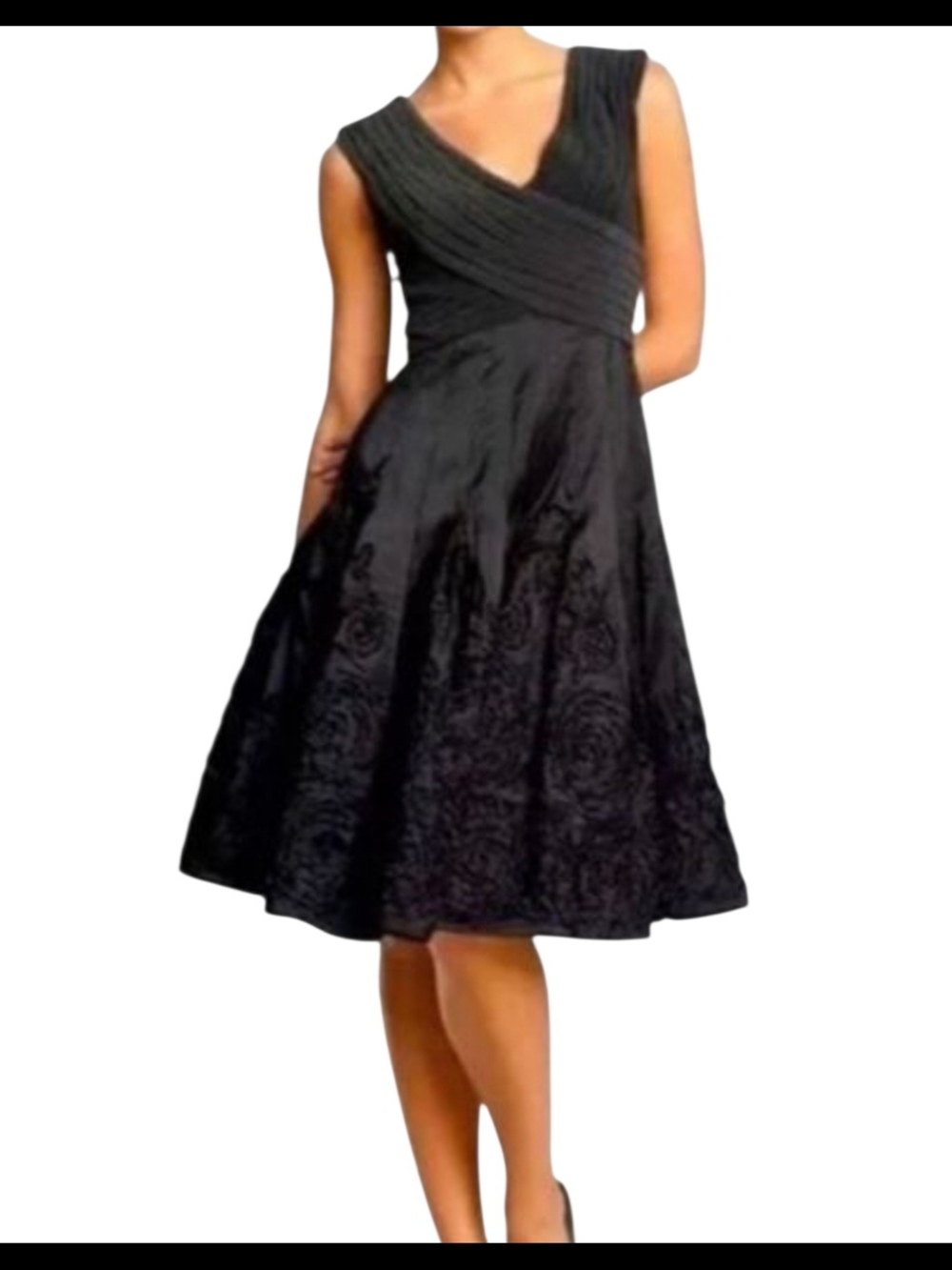 Adrianna Papell Black Ruched  Formal Textured Dress Knee Length  10 Petite